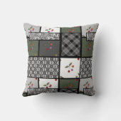 グレーオリーブの素朴なパッチワークのパターン クッション (裏面)