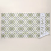 グレーオリーブ緑の幾何学的パタパーソナライズされたーン ビーチタオル (正面)