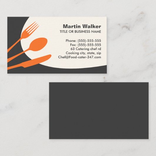 グレーオレンジのモダンケータリングまたはシェフ 名刺 (正面/裏面)