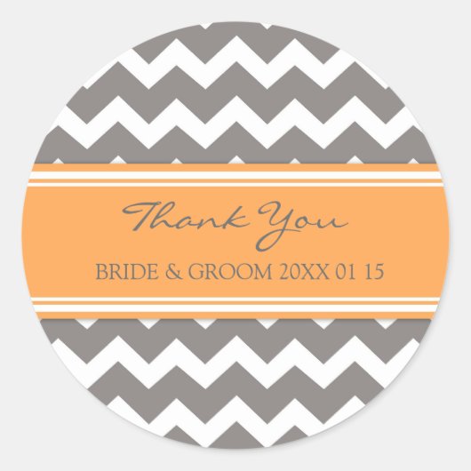 グレーオレンジシェブロンサンキュー結婚式の引き出物ラベル ラウンドシール (正面)