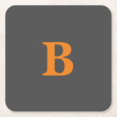 グレーオレンジモダンモノグラムのプロフェッショナル スクエアペーパーコースター (正面)