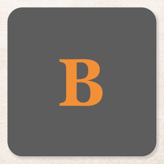 グレーオレンジモダンモノグラムのプロフェッショナル スクエアペーパーコースター (正面)