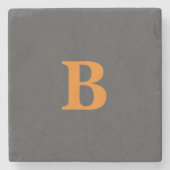 グレーオレンジモダンモノグラムのプロフェッショナル ストーンコースター (正面)