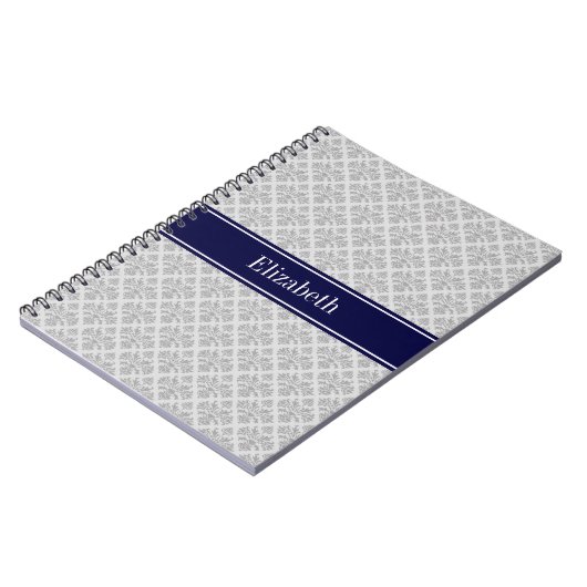 グレーオングレーダマスク#3ネイビーブルー名モノグラム ノートブック (左側)