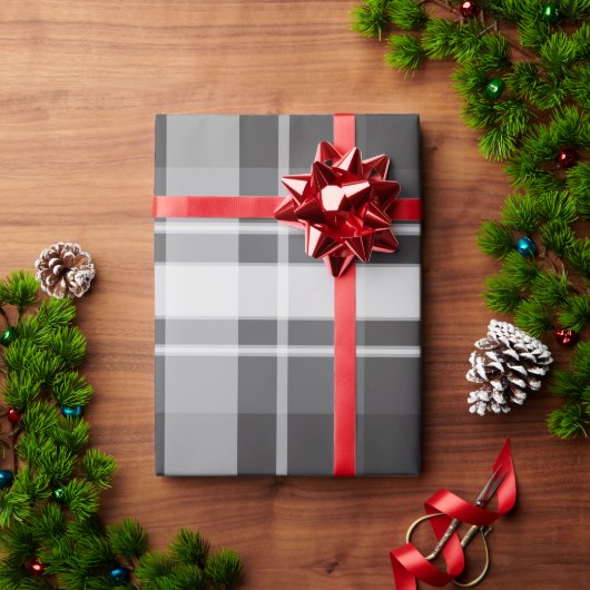 グレーオングレープレイド ラッピングペーパー (クリスマスギフト)