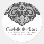 グレーオンブラックスワーズ差出人住所封筒用シール ラウンドシール (正面)