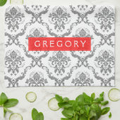 グレーオンホワイトフローラマスク キッチンタオル (折り畳み)