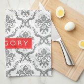 グレーオンホワイトフローラマスク キッチンタオル (四つ折り)