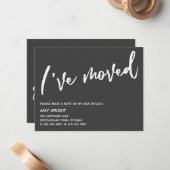 グレーカジュアルのアナウンスを移動した手書き ノートカード (正面/裏面インサイチュ)