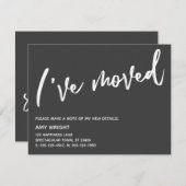 グレーカジュアルのアナウンスを移動した手書き ノートカード (正面/裏面)