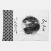 グレーカスタムとテキスト上のペットの写真と黒い手 キッチンタオル (横)