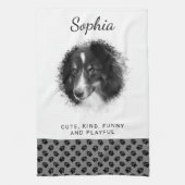 グレーカスタムとテキスト上のペットの写真と黒い手 キッチンタオル (縦)