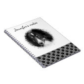 グレーカスタムとテキスト上のペットの写真と黒い手 ノートブック (右側)