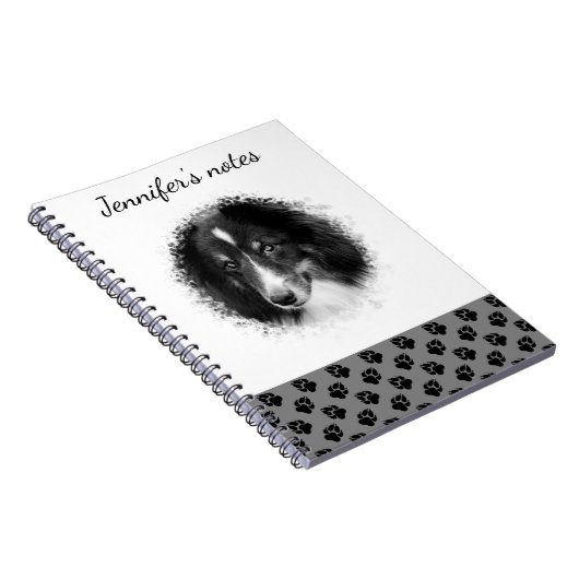 グレーカスタムとテキスト上のペットの写真と黒い手 ノートブック (右側)
