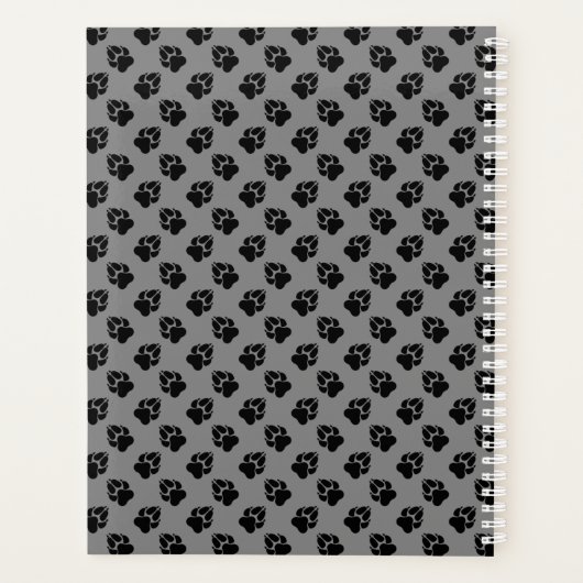 グレーカスタムとテキスト上のペットの写真と黒い手 プランナー手帳 (裏面)