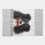 グレーカスタムと名前に白い手を付けたペットの写真 キッチンタオル (横)