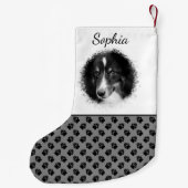 グレーカスタムに黒い前足を持つ写真テンプレート スモールクリスマスストッキング (裏面)