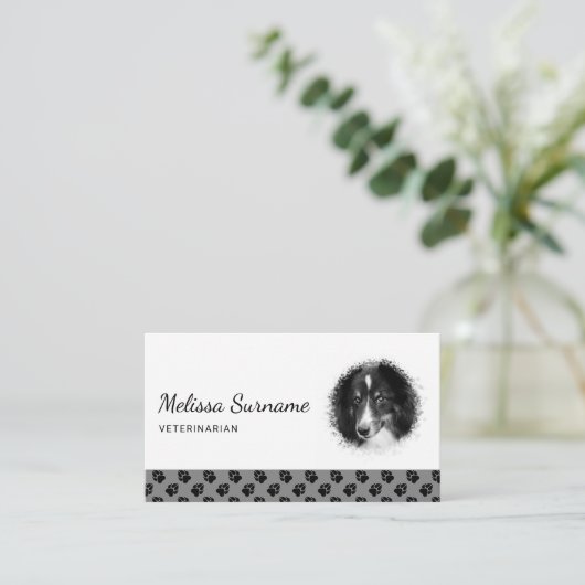 グレーカスタムに黒い前足を持つ写真テンプレート 名刺 (スタンド正面)