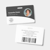 グレーカスタムの従業員 – 写真、ロゴ、バーコード、名前 バッジ (正面＆裏面)