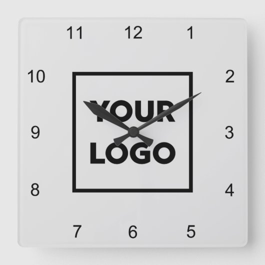 グレーカスタムの背景にビジネスミニマルロゴ スクエア壁時計 (正面)