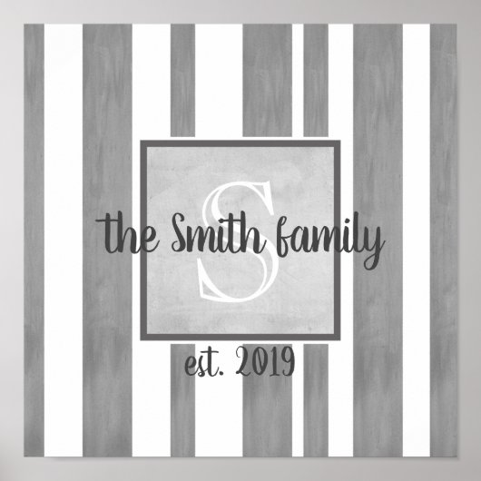 グレーカスタムの色合いでパーソナライズするモノグラム ポスター (正面)