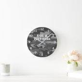 グレーカスタムアーミー迷彩柄軍隊迷彩色 ラウンド壁時計 (ホーム)