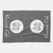 グレーカスタムシルバーウェアに黒、白とグレー キッチンタオル (横)