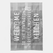 グレーカスタム料理恋人おもしろいことわざモダン キッチンタオル (縦)