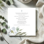 グレーカッコいいウォーター色花模様ツインズバプテスマ 招待状