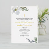 グレーカッコいいウォーター色花模様ツインズバプテスマ 箔招待状 (立ち正面)