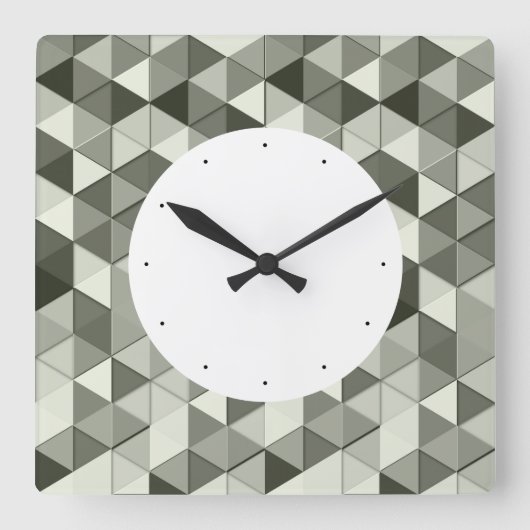 グレーカッコいいスケール三角形のジオメトリパターン スクエア壁時計 (正面)
