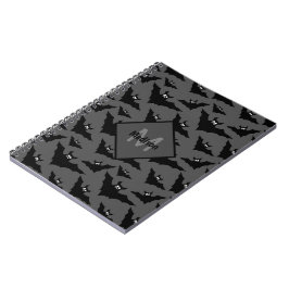 グレーカッコいいブラックこうもりハロウィーンパターンモノグラム ノートブック