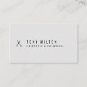 グレーカッコいいミニマルクの黒いハサミのヘアスタイリスト 名刺 (正面)
