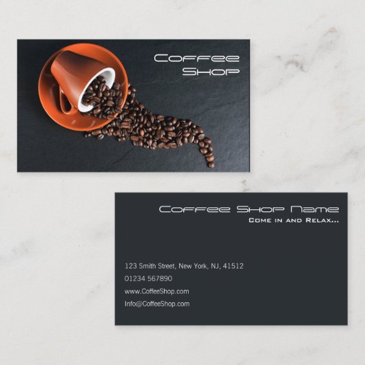 グレーカッコいいモダンコーヒーマグ写真 – 名刺 (正面/裏面)
