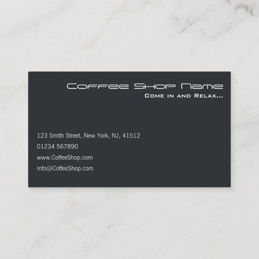 グレーカッコいいモダンコーヒーマグ写真 – 名刺 (裏面)