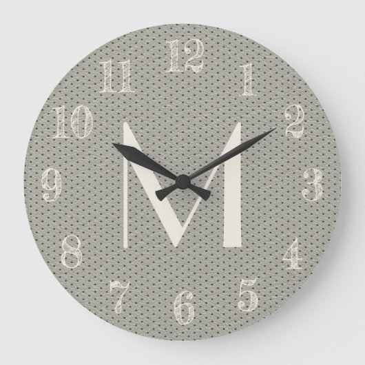 グレーカッコいいレザールック追加モノグラム ラージ壁時計 (正面)