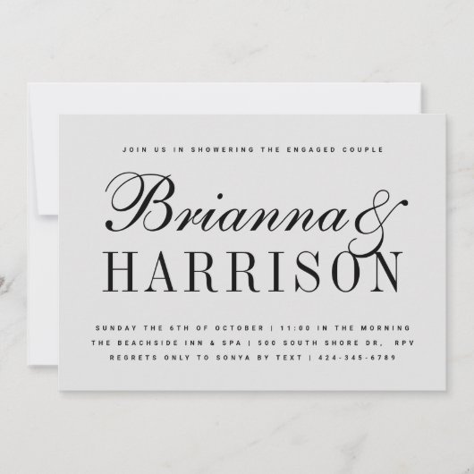 グレーカップルナーズウェディングシャワー 招待状 (正面)