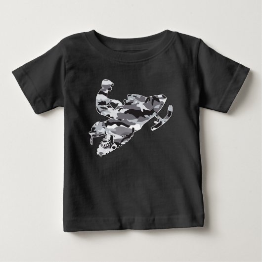 グレーカモフラージスノーモービラー ベビーTシャツ (正面)