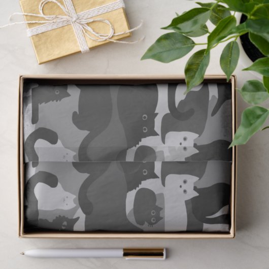 グレーカモフラージュネコパターングレーキティネコ迷彩柄 薄葉紙 (ギフト)