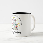 グレーカラフルかわいいおもしろい猫クリスマス ツートーンマグカップ (正面右)