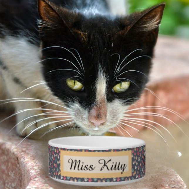 グレーカラフルの小さなかわいい猫足 ボウル (Cute Cat small cat paw prints. Personalized with Cat's name. )