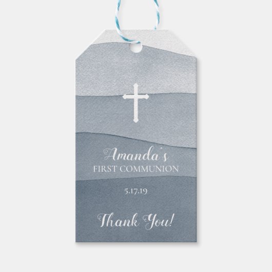 グレーカラフルウォーター色の聖体拝領 ギフトタグ (正面)