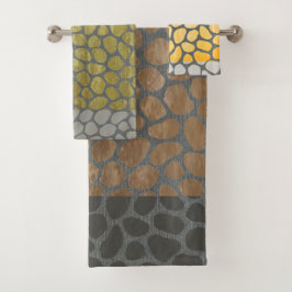 グレーカラフルスクリーン小石風呂タオルセット バスタオルセット