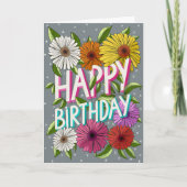 グレーカラフルフローラパーソナライズされたハッピーバースデー カード (正面)