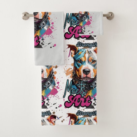 グレーカラフルポップ・アートののアートドッグ バスタオルセット (インサイチュ)