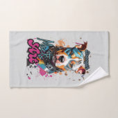 グレーカラフルポップ・アートののアートドッグ バスタオルセット (ハンドタオル)