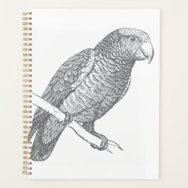 グレーカラーのオウムの線画アート作品 プランナー手帳