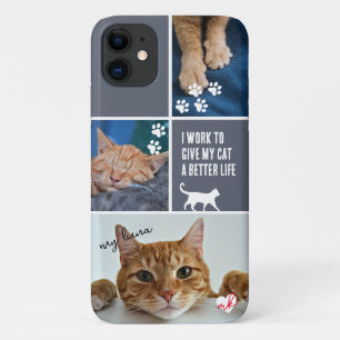 グレーカラーブロックキャットフォトコラージモノグラムペットポー iPhone 11 ケース