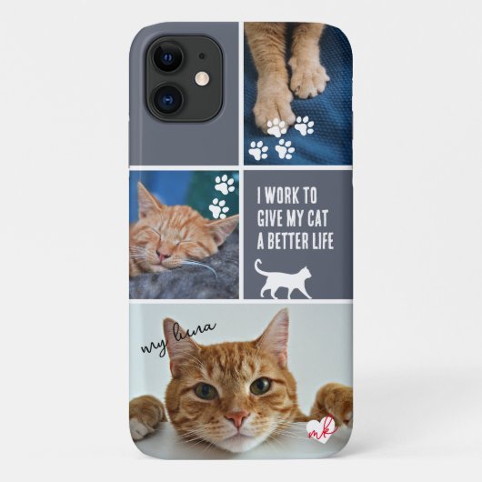 グレーカラーブロックキャットフォトコラージモノグラムペットポー Case-Mate iPhoneケース (裏面)