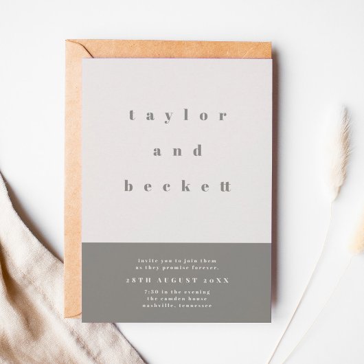 グレーカラーブロック結婚式招待状 セーブザデート